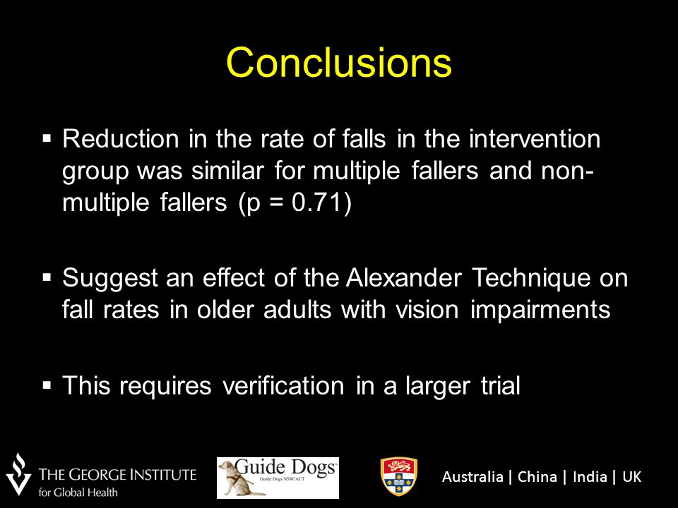 Conclusions Reduction in the rate of falls in the intervention group was similar for multiple fallers and non-multiple fallers (p = 0.71)