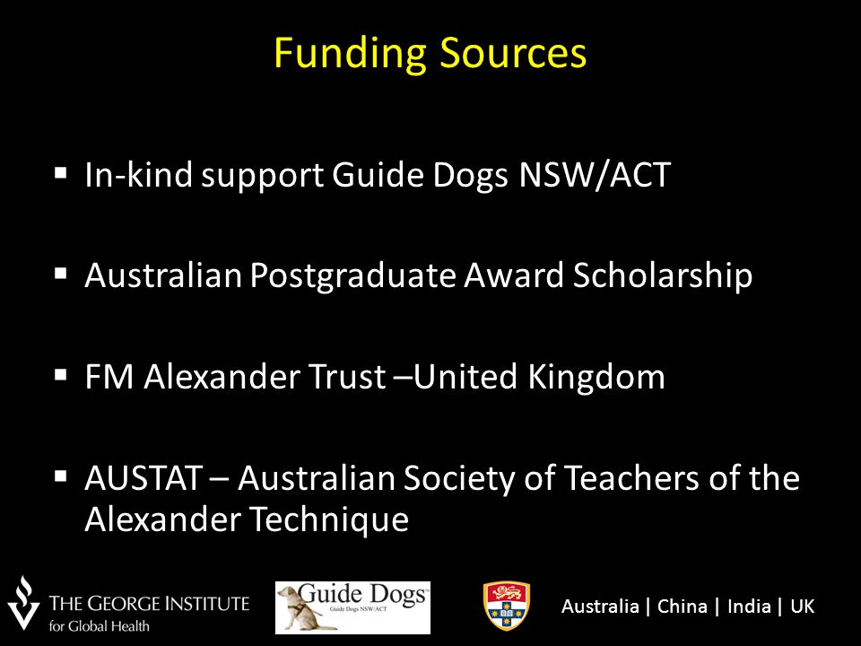 Funding Sources In-kind support Guide Dogs NSW/ACT