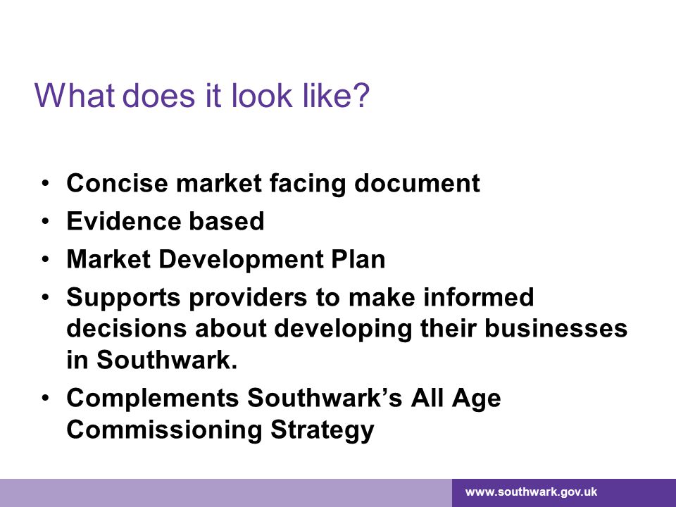 What does it look like Concise market facing document Evidence based