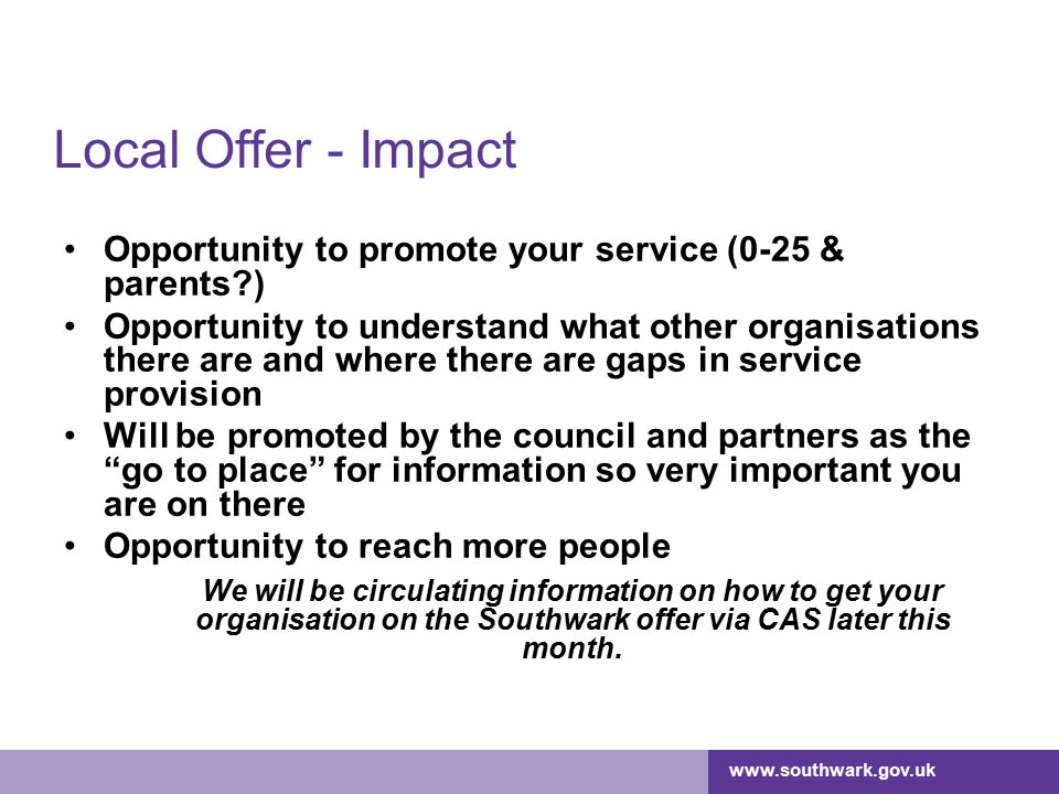 Local Offer - Impact Opportunity to promote your service (0-25 & parents )