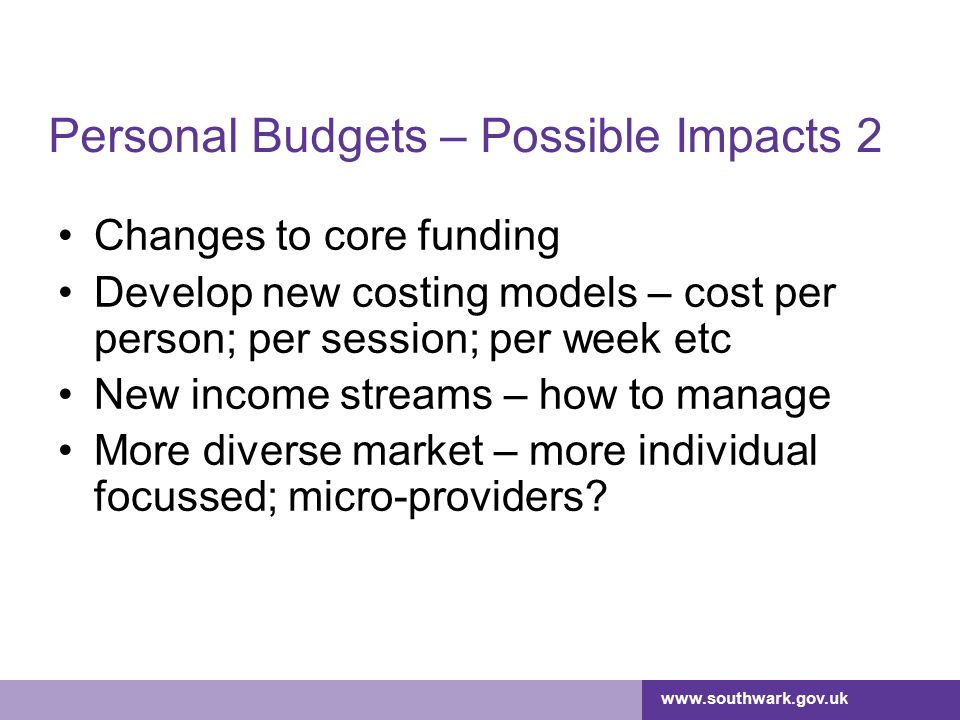 Personal Budgets – Possible Impacts 2
