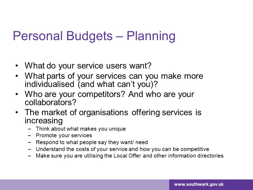 Personal Budgets – Planning