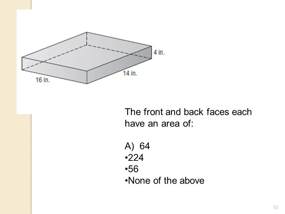 The front and back faces each have an area of:
