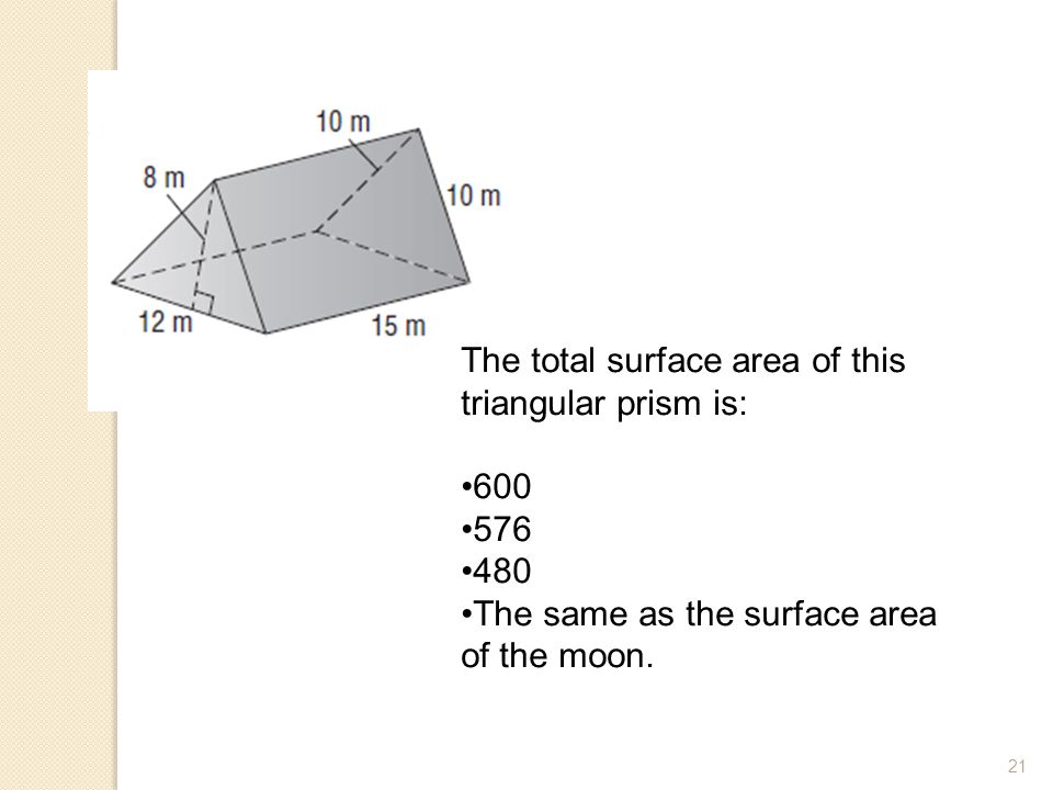The total surface area of this triangular prism is:
