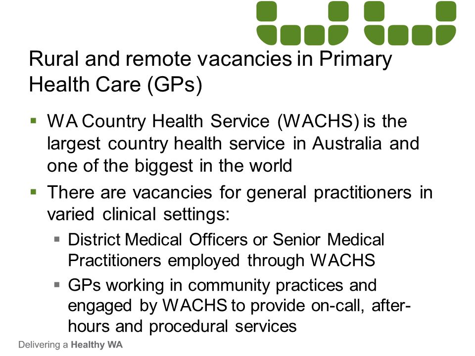 Rural and remote vacancies in Primary Health Care (GPs)