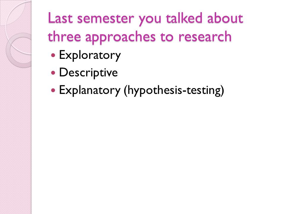 Last semester you talked about three approaches to research