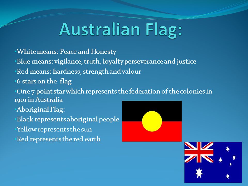 Australian Flag: White means: Peace and Honesty