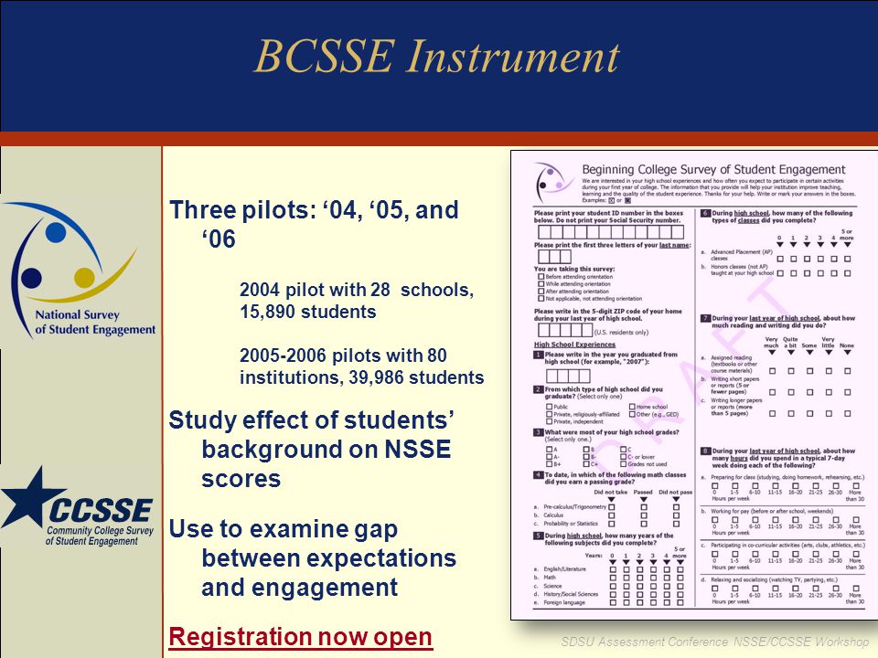BCSSE Instrument Three pilots: ‘04, ‘05, and ‘06