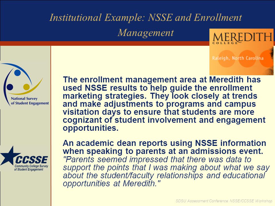 Institutional Example: NSSE and Enrollment Management