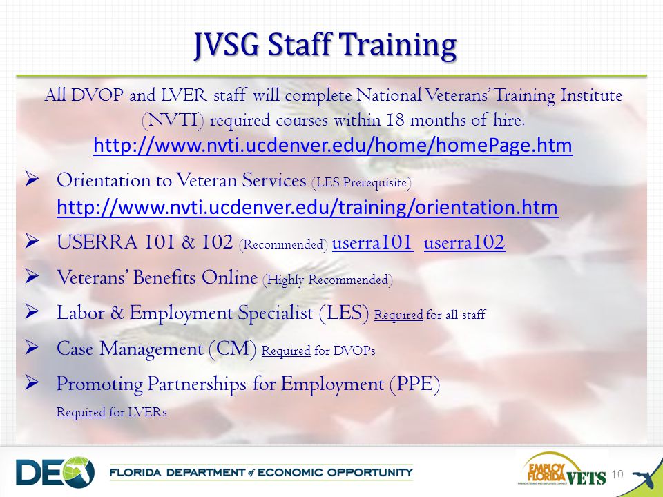 JVSG Staff Training Orientation to Veteran Services (LES Prerequisite)