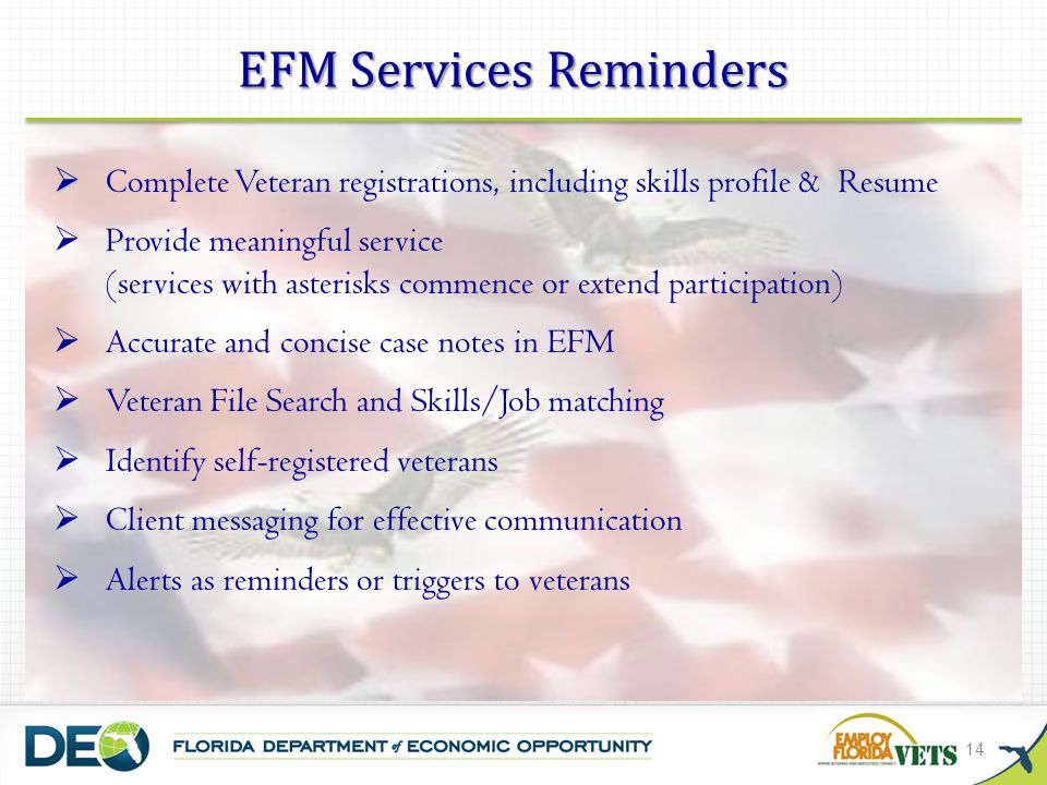 EFM Services Reminders