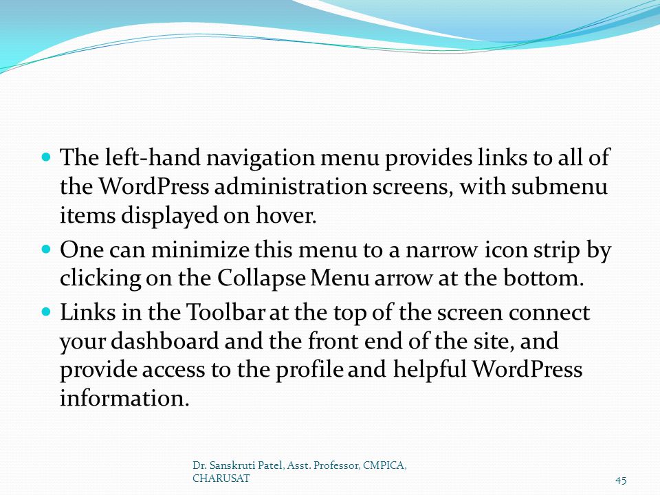 The left-hand navigation menu provides links to all of the WordPress administration screens, with submenu items displayed on hover.
