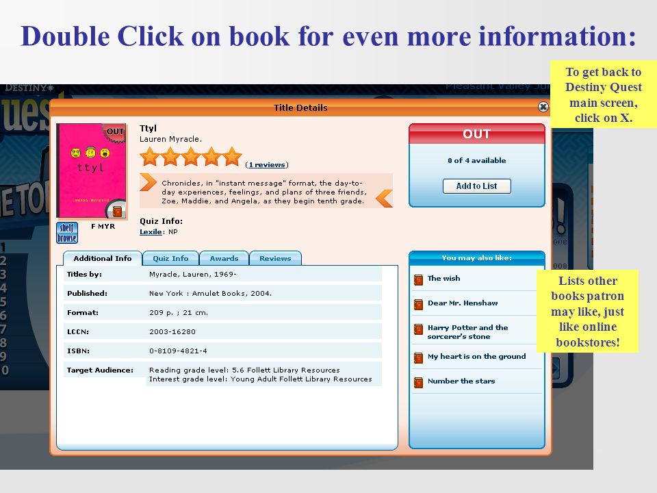 Double Click on book for even more information: