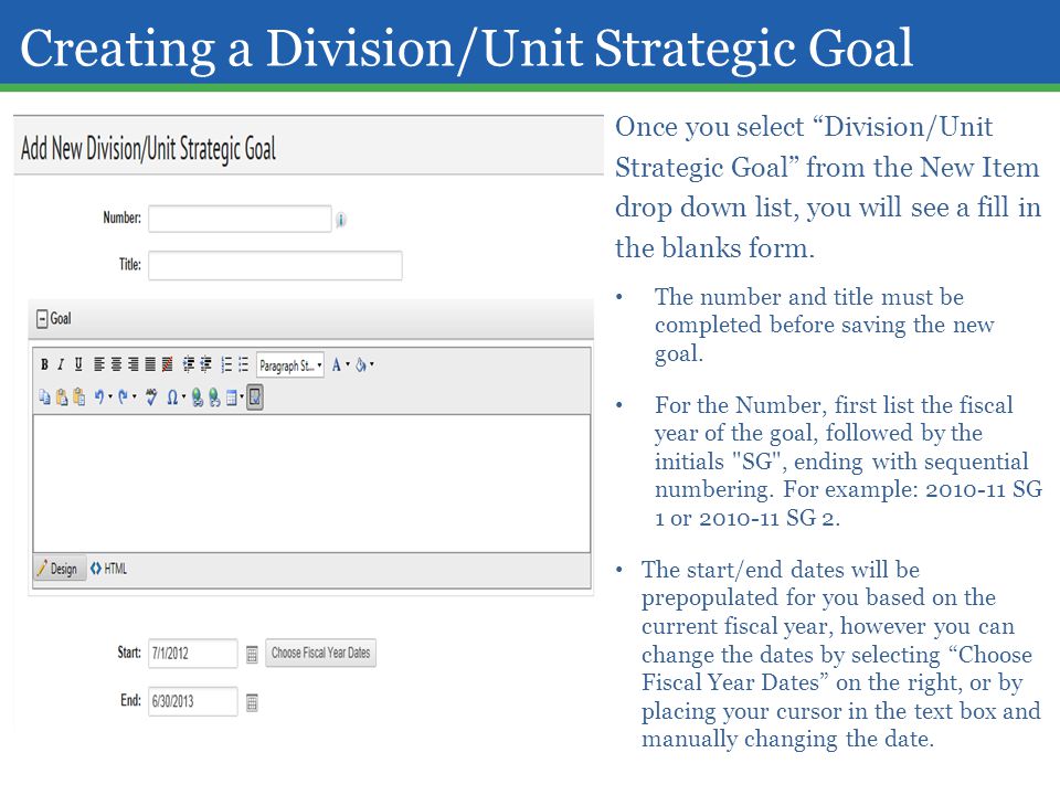 Creating a Division/Unit Strategic Goal