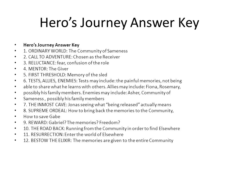 Hero’s Journey Answer Key