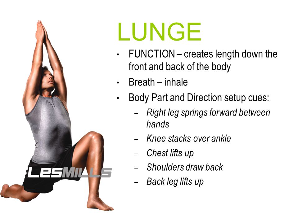 LUNGE FUNCTION – creates length down the front and back of the body
