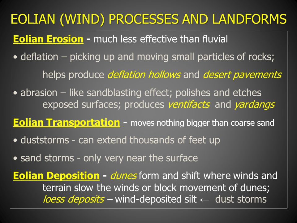 EOLIAN (WIND) PROCESSES AND LANDFORMS