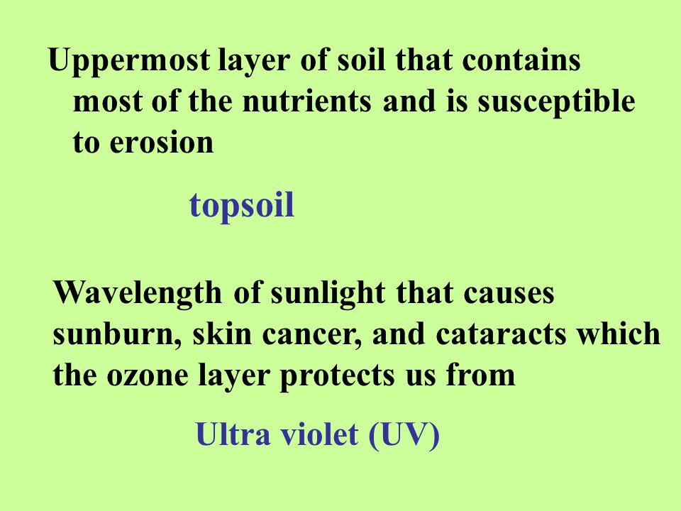 Uppermost layer of soil that contains most of the nutrients and is susceptible to erosion