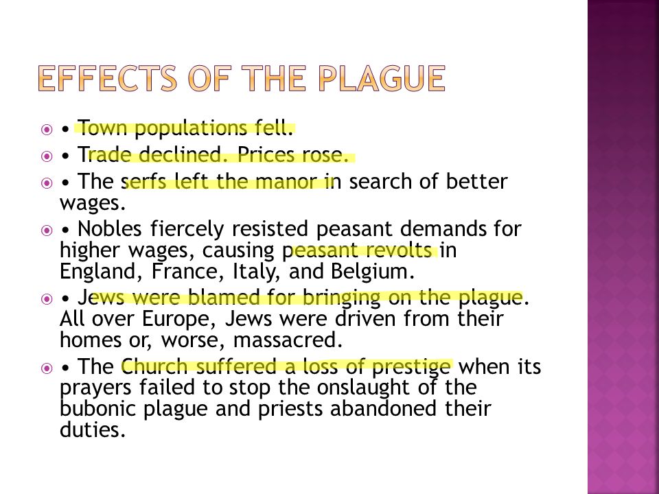 Effects of the Plague • Town populations fell.