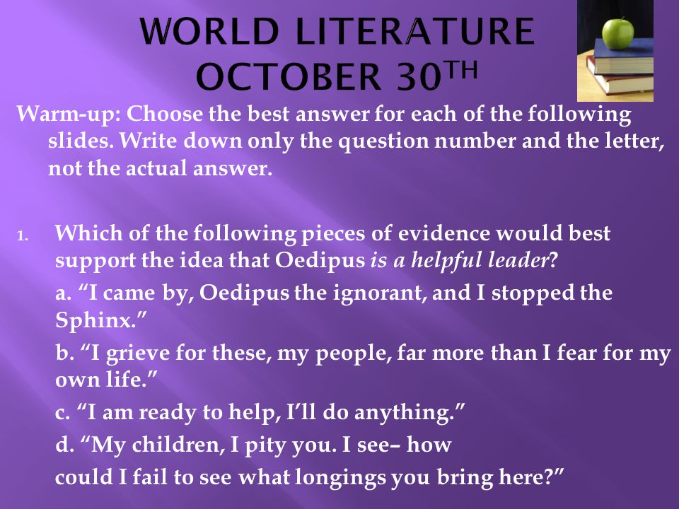 WORLD LITERATURE OCTOBER 30TH