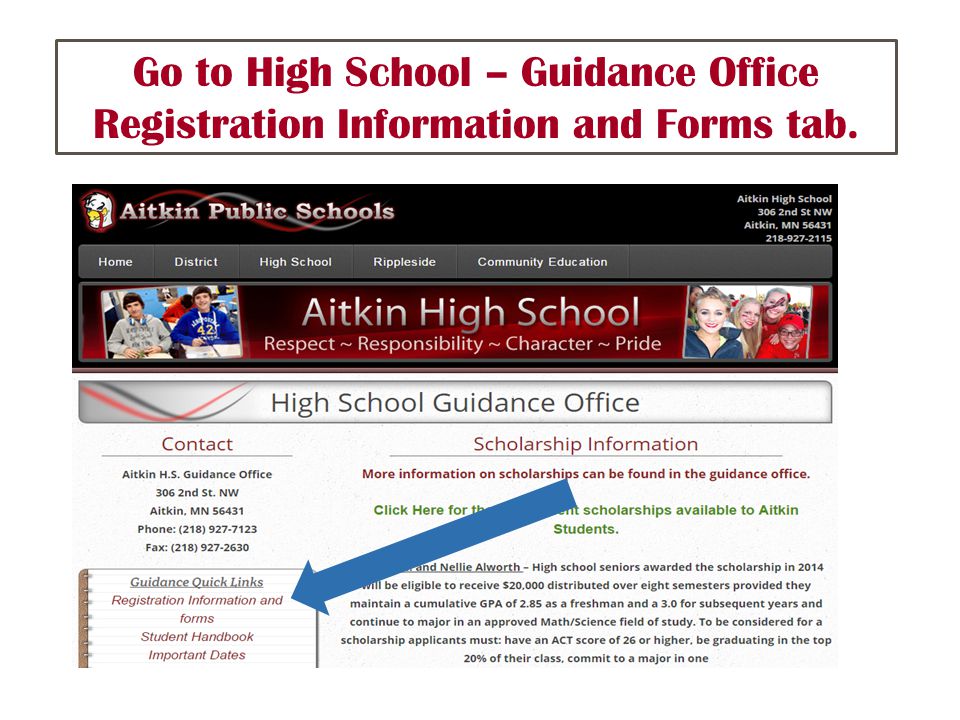 Go to High School – Guidance Office Registration Information and Forms tab.
