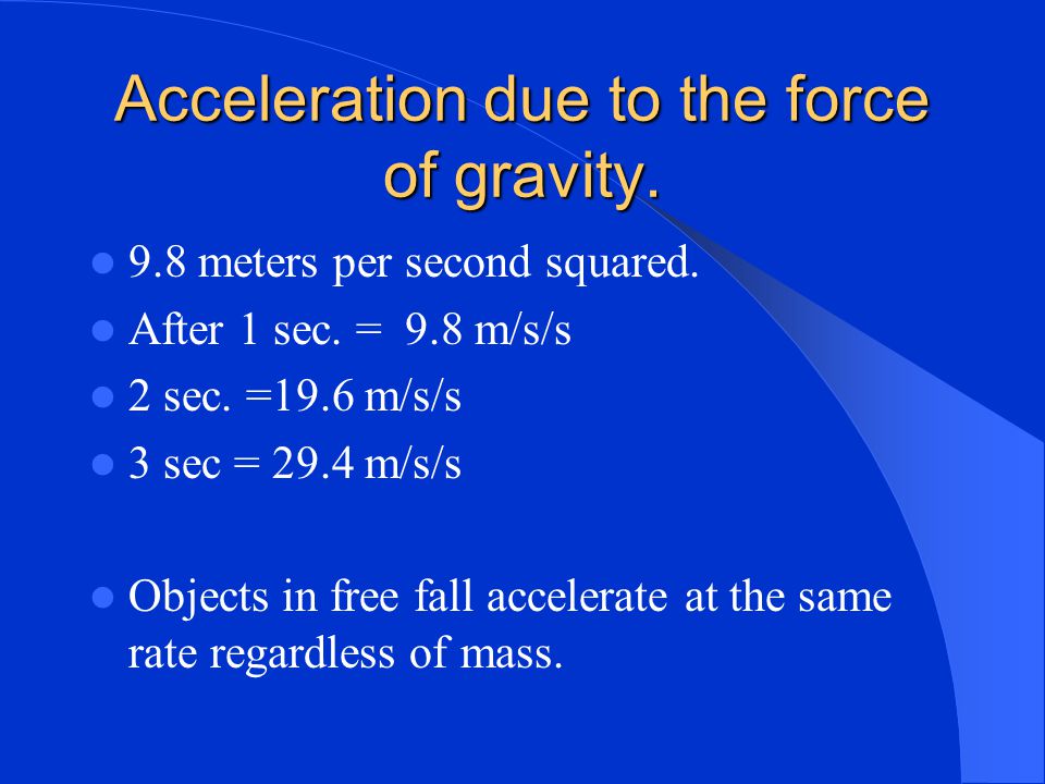 Acceleration due to the force of gravity.
