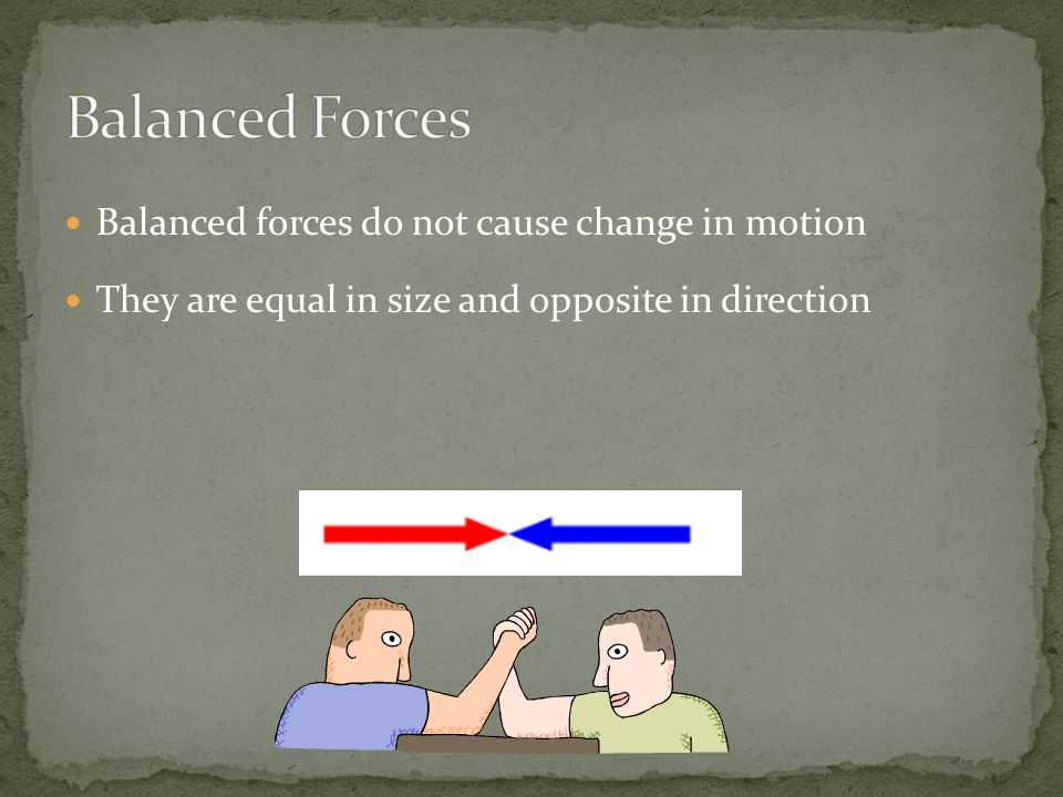 Balanced Forces Balanced forces do not cause change in motion