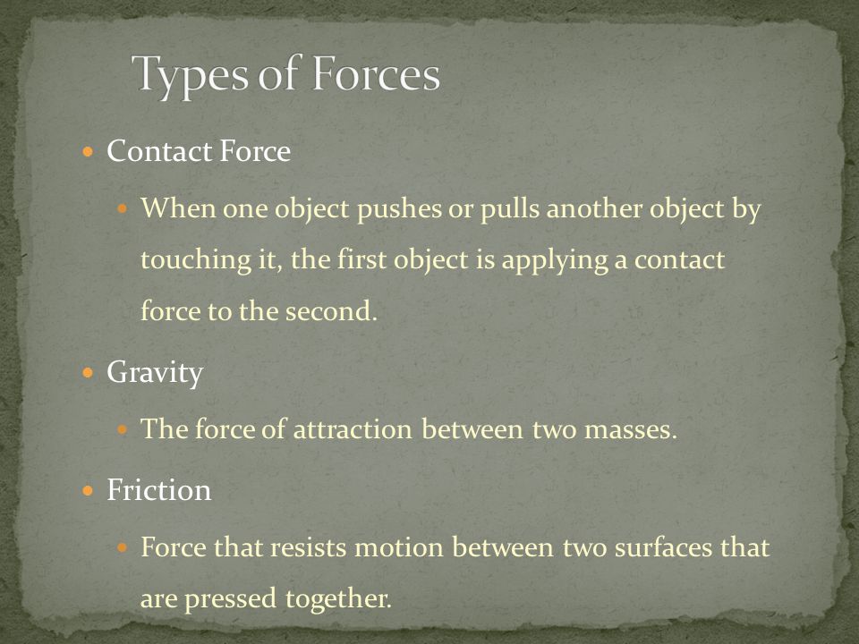 Types of Forces Contact Force Gravity Friction