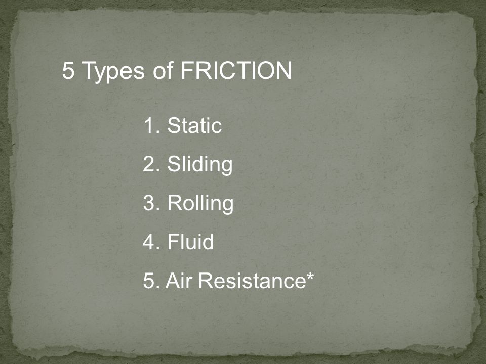 5 Types of FRICTION Static Sliding Rolling Fluid Air Resistance*