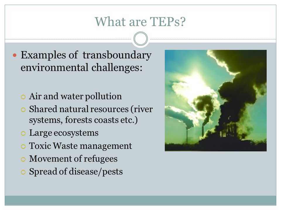 What are TEPs Examples of transboundary environmental challenges: