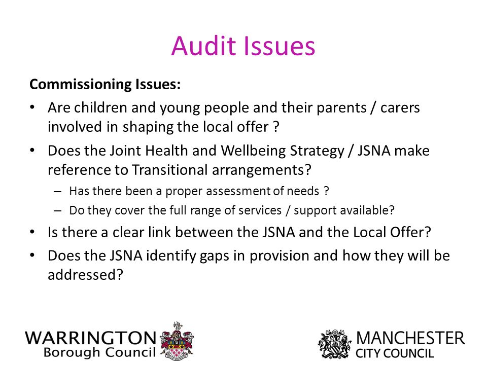 Audit Issues Commissioning Issues: