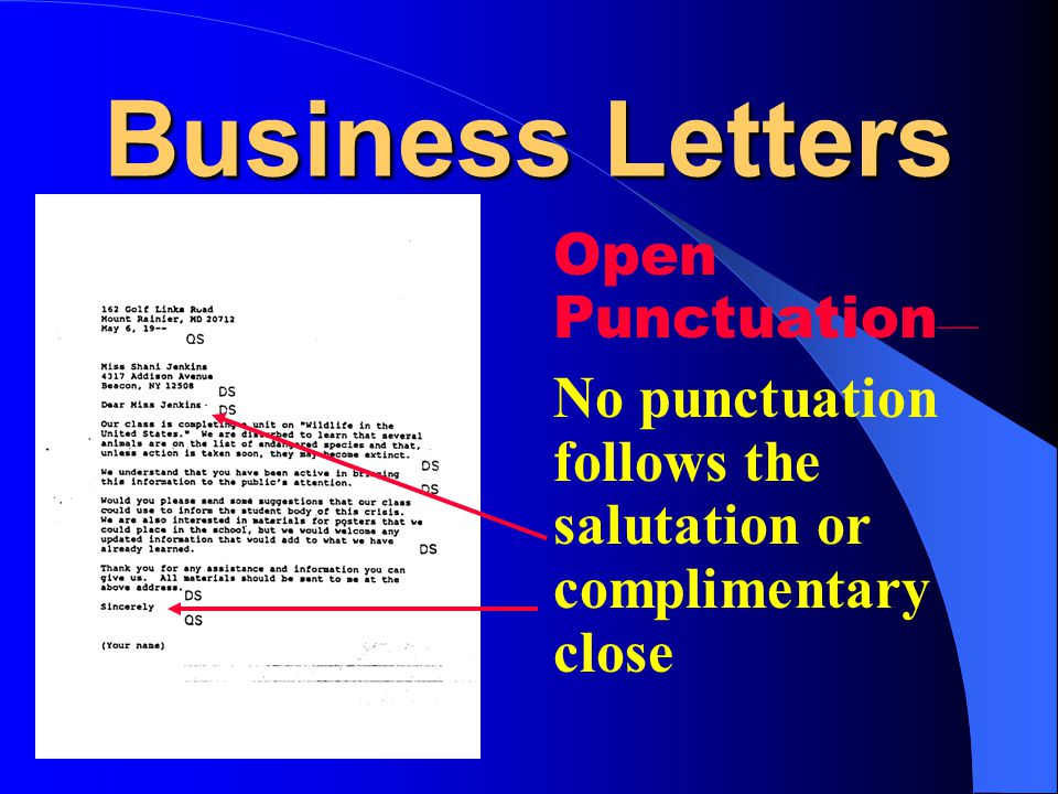 Business Letters Open Punctuation—
