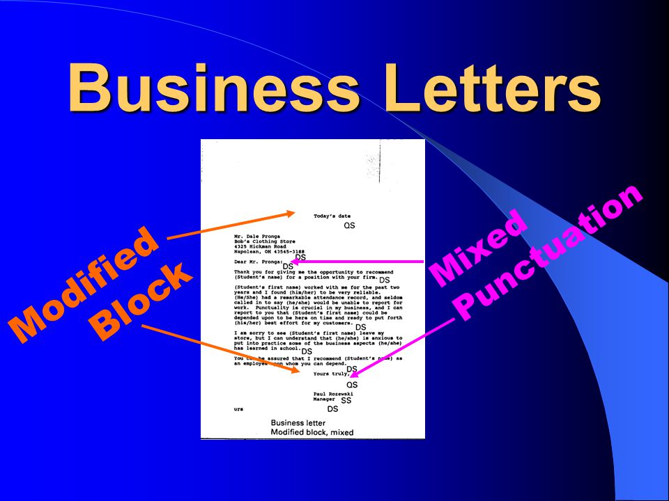 Business Letters Mixed Punctuation Modified Block