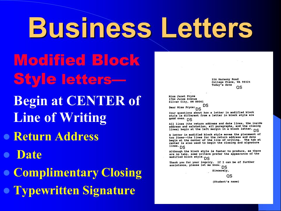 Business Letters Modified Block Style letters—
