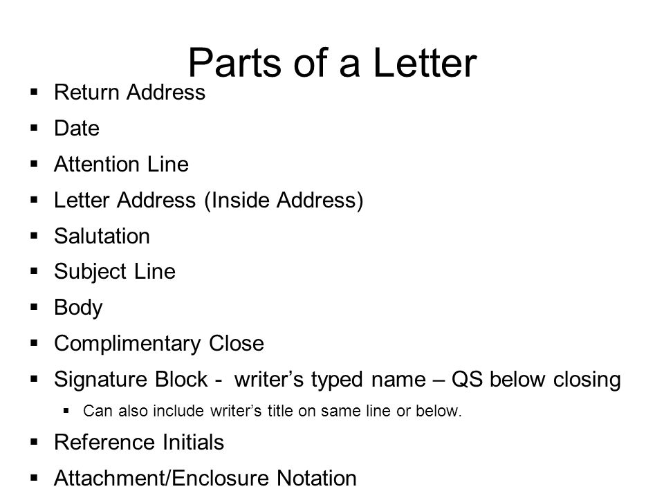 Parts of a Letter Return Address Date Attention Line