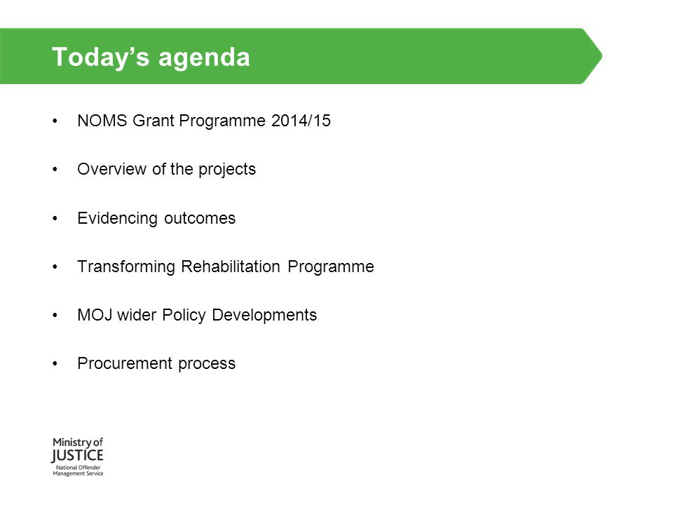 Today’s agenda NOMS Grant Programme 2014/15 Overview of the projects