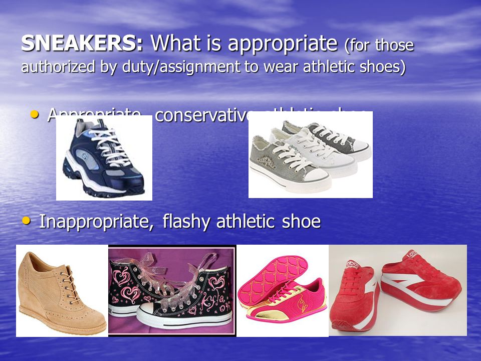 SNEAKERS: What is appropriate (for those authorized by duty/assignment to wear athletic shoes)