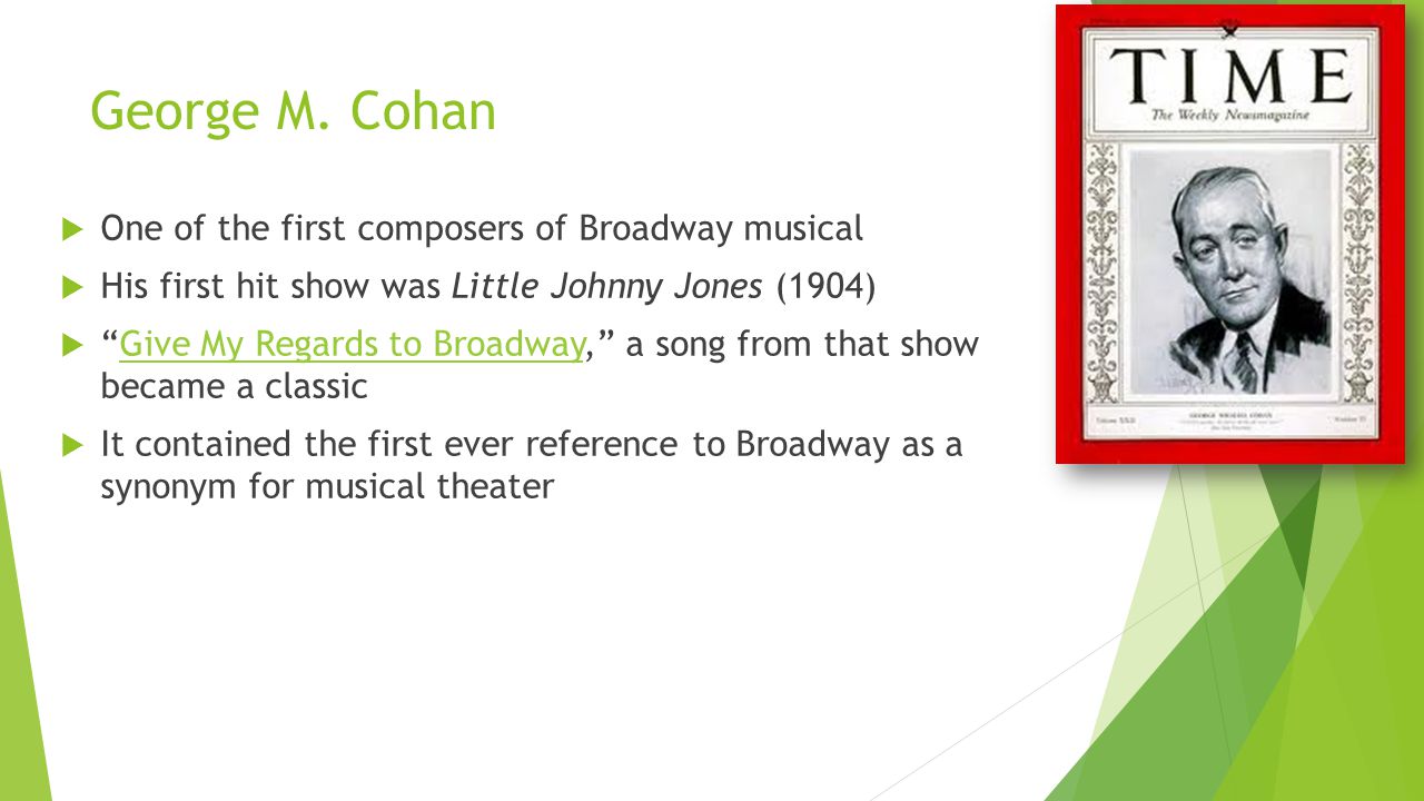 George M. Cohan One of the first composers of Broadway musical