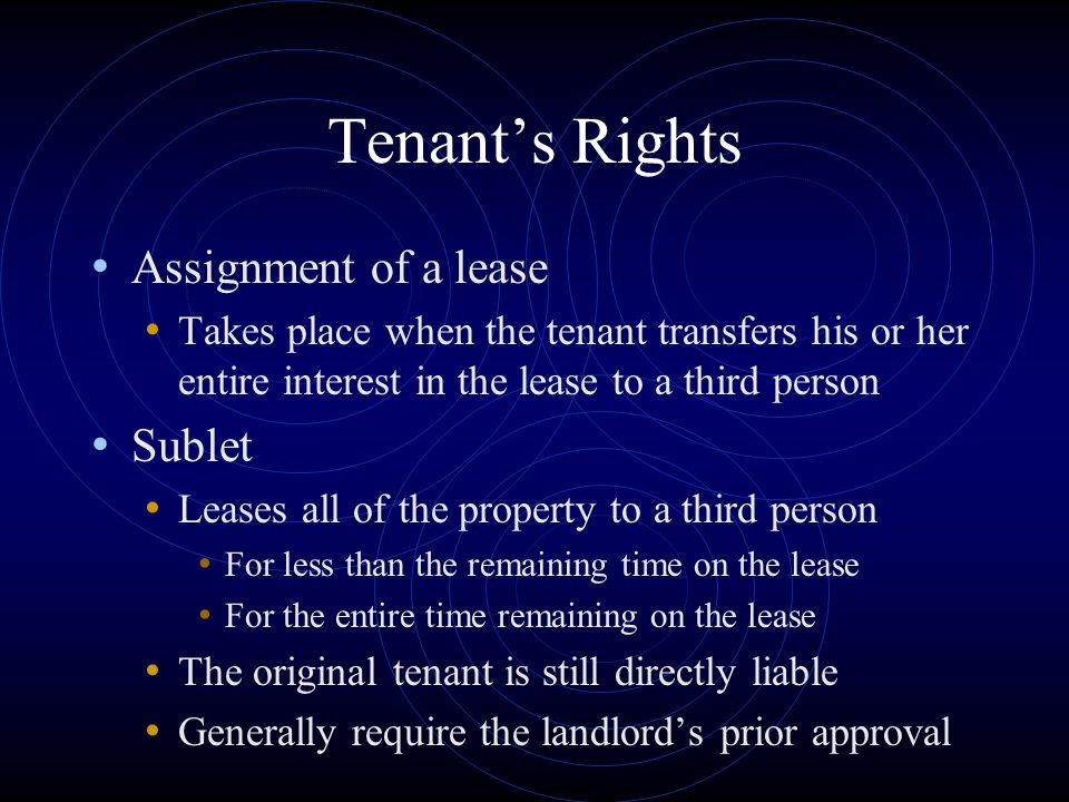 Tenant’s Rights Assignment of a lease Sublet
