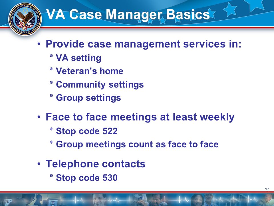 VA Case Manager Basics Provide case management services in: