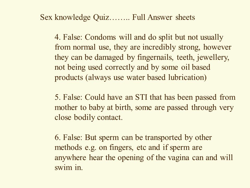 Sex knowledge Quiz…….. Full Answer sheets