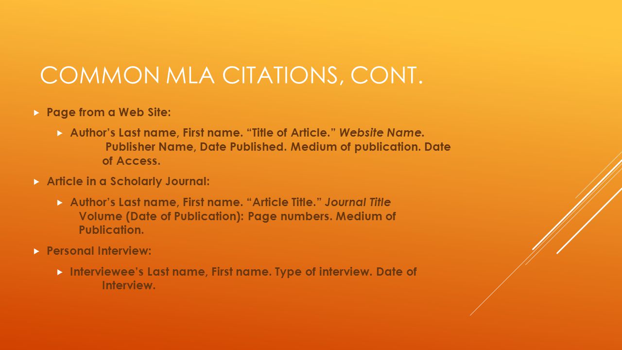 Common MLA Citations, cont.