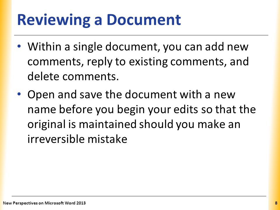 Reviewing a Document Within a single document, you can add new comments, reply to existing comments, and delete comments.