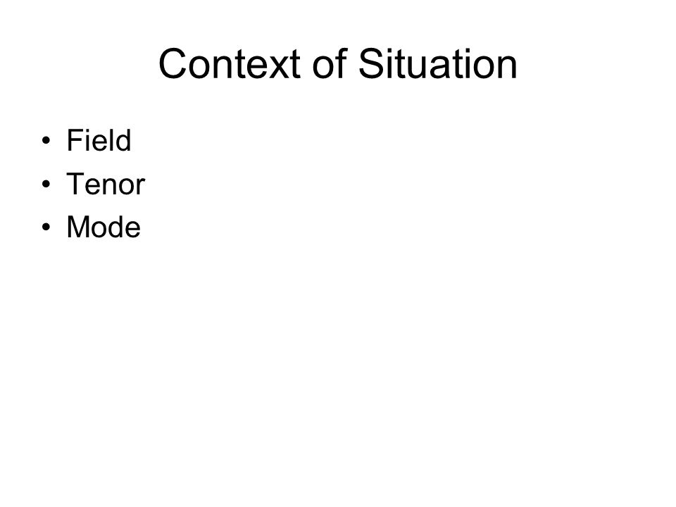 Context of Situation Field Tenor Mode