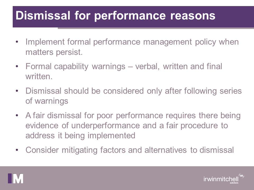 Dismissal for performance reasons