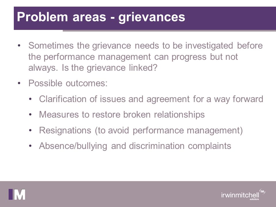 Problem areas - grievances