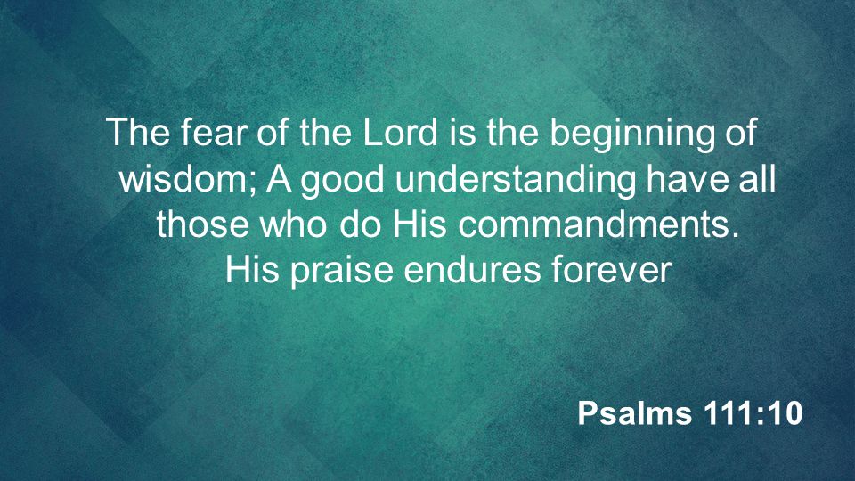 The fear of the Lord is the beginning of wisdom; A good understanding have all those who do His commandments. His praise endures forever