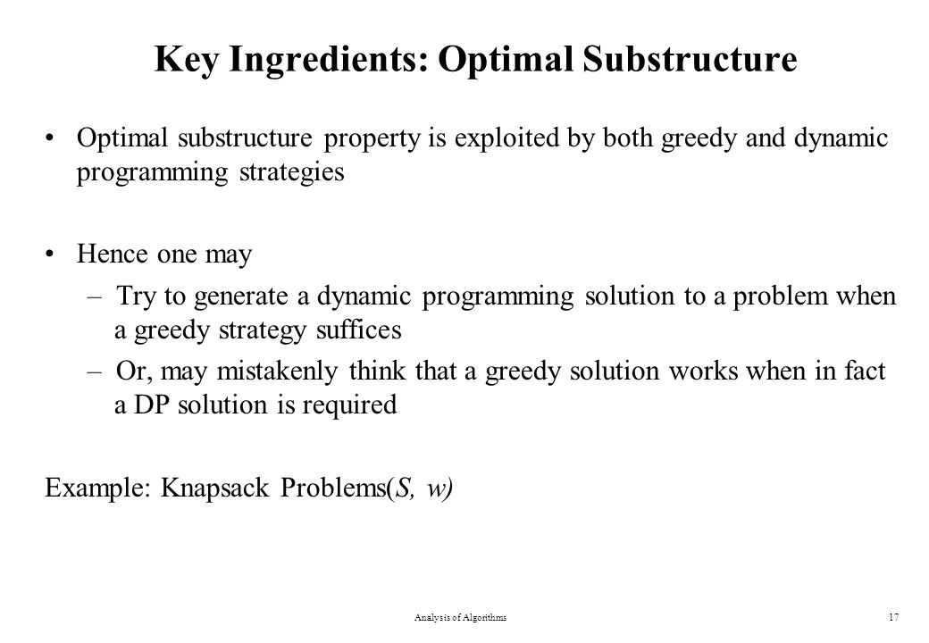 Key Ingredients: Optimal Substructure