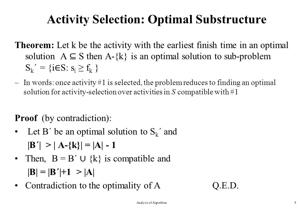 Activity Selection: Optimal Substructure