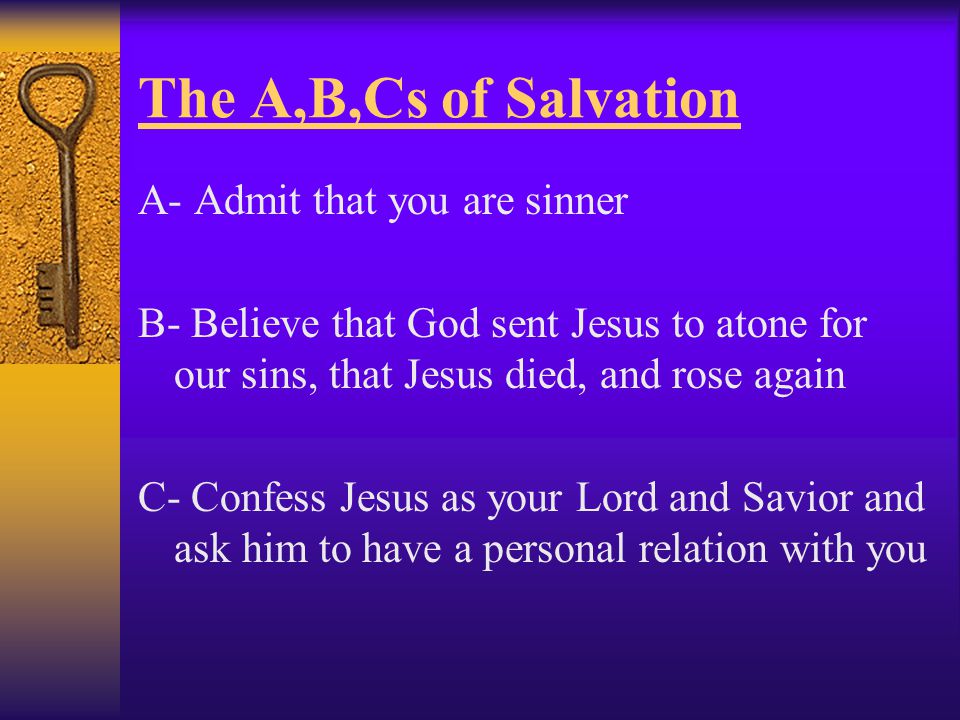 The A,B,Cs of Salvation A- Admit that you are sinner